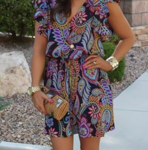 Juicy Couture 100% Silk Multicolor Paisley Mini Dress